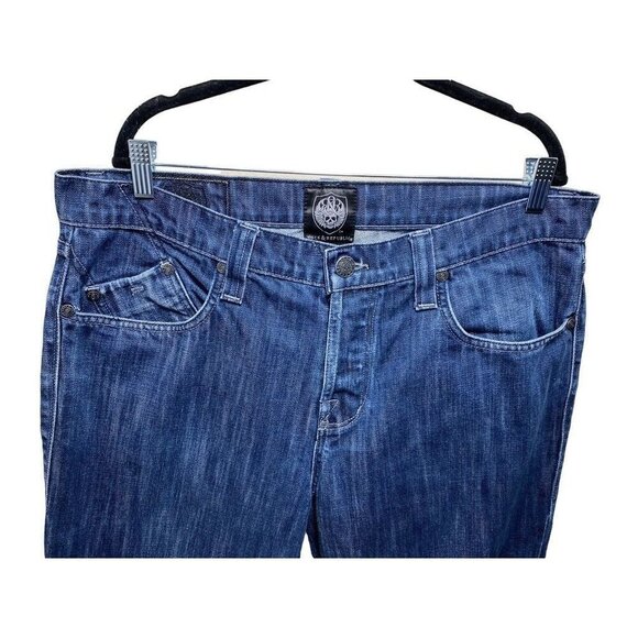 Rock and Republic Taylor Button Fly Jeans 38x28 Bootcut Blue Embroidered Wings - Picture 2 of 12